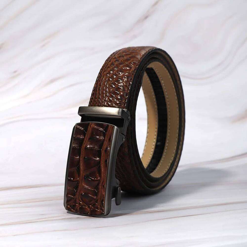 New Men's Leather Advanced Fashion Alligator Print Automatic Buckle Belt Casual Business Accessories S260228