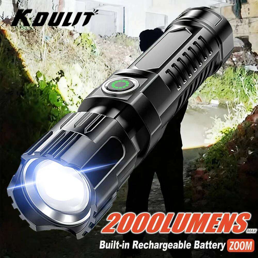 20000LM Zoomable LED Flashlight,USB Rechargeable Tactical Torch,IPX7 Waterproof,with Power Display for Camping Hunting Emergency Z260301