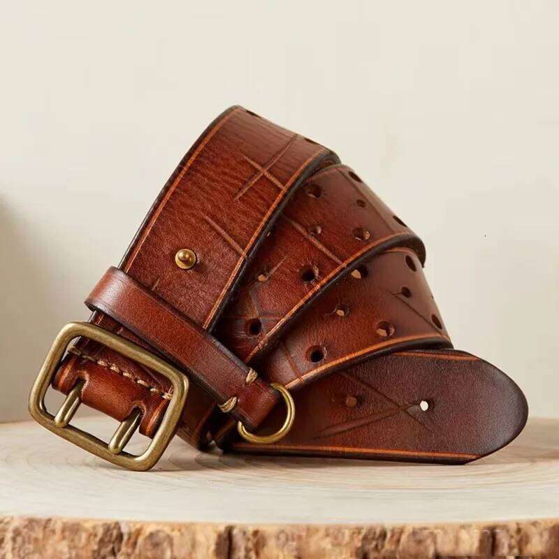3.8cm Luxury Thick Cowhid Genuine Double Buckle Ceinture Leather Belt Men Trouser Strap For Jeans S260228