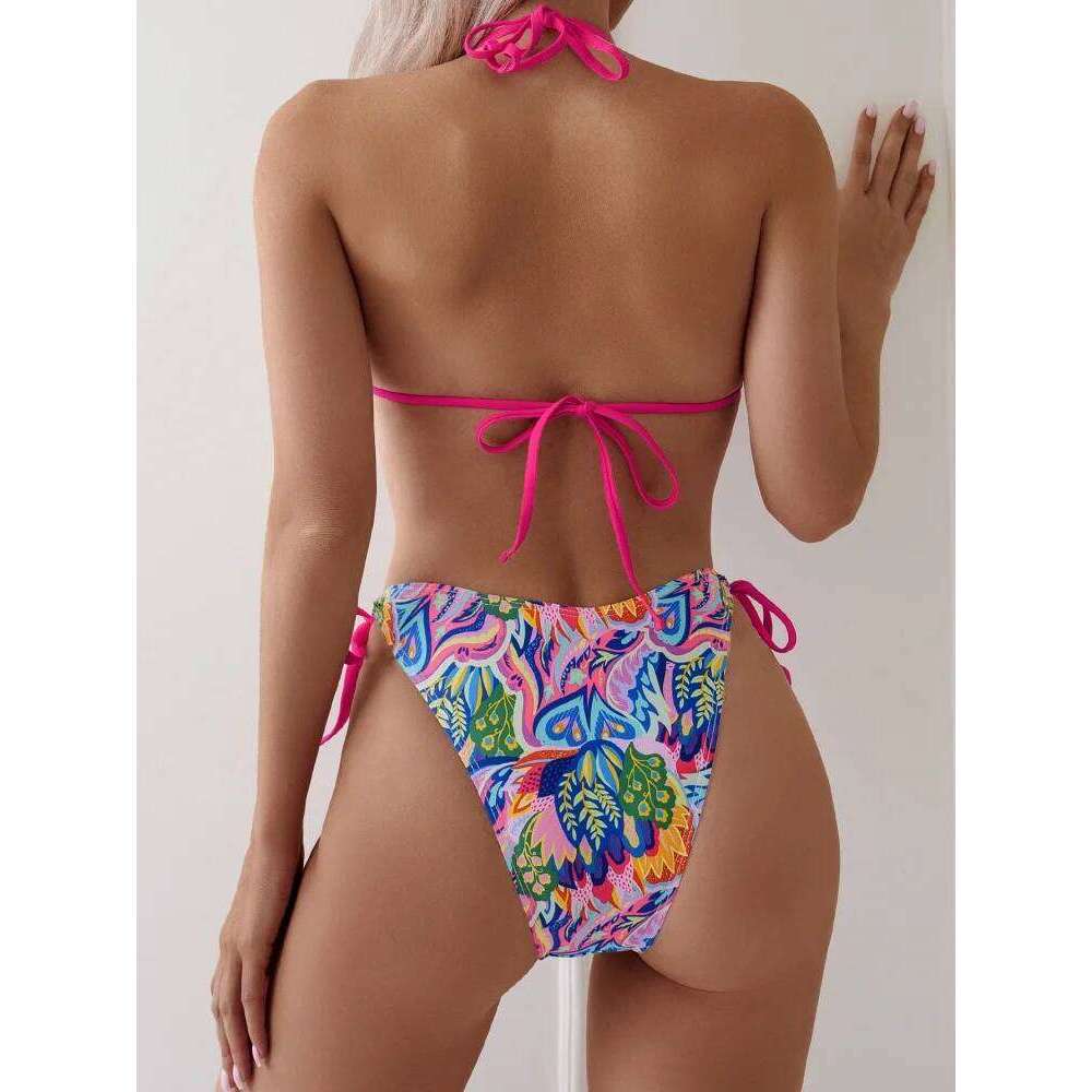 Micro Bikini Women Swimsuit 2026 New Print Halter Bikinis Set Sexy Lace Up Swimwear Summer Two Piece Beach Bathing Suit Female Z260301
