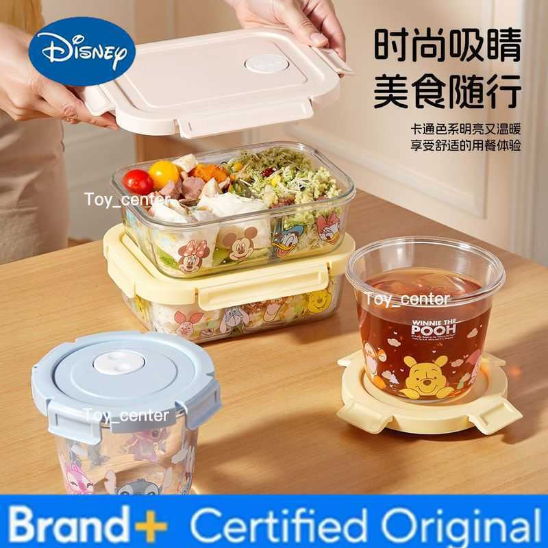 Anime disney CartoonMickey 900Ml Large Capacity Glass Lunch Box Kawaii 3-Compartment Lunch Box Portable Fresh Bowl holiday gift H260304