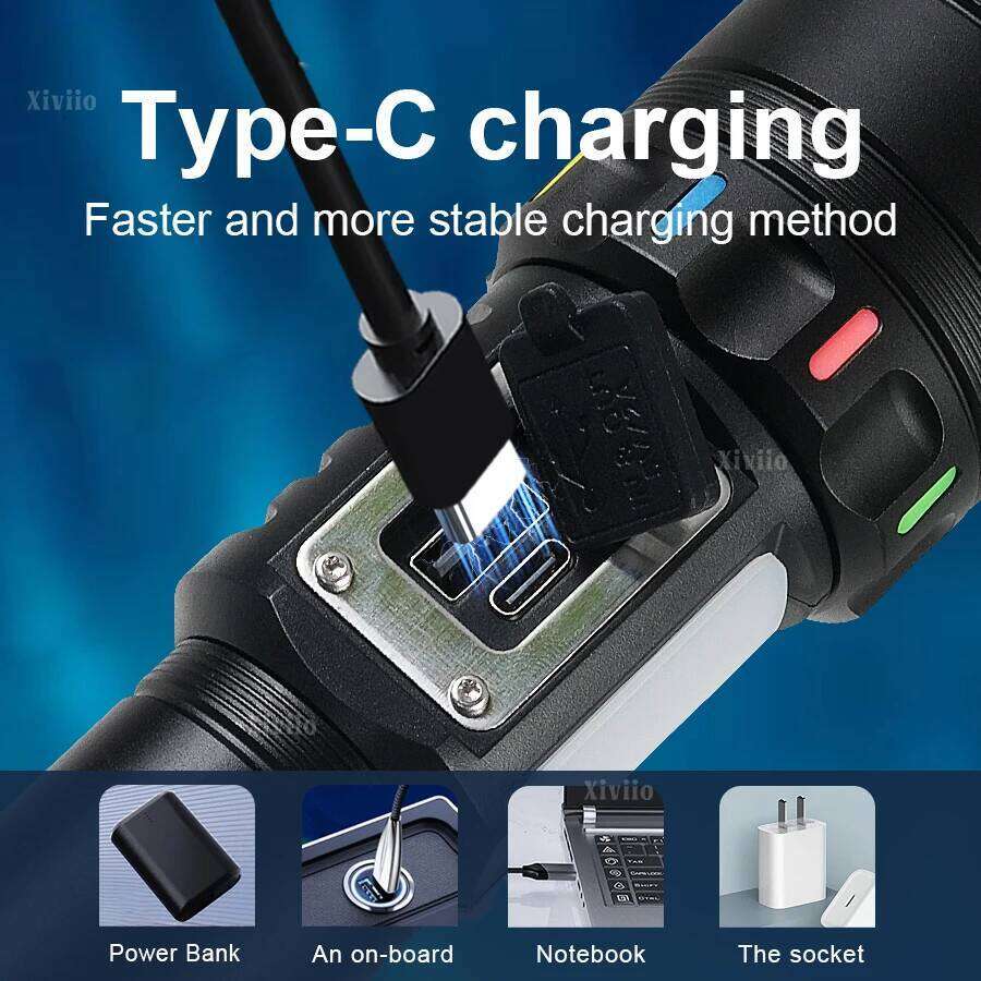 High Power LED Flashlight Built-in Battery USB Rechargeable Strong Light Torch Outdoor Camping Hiking Lantern Emergency Survival Z260301