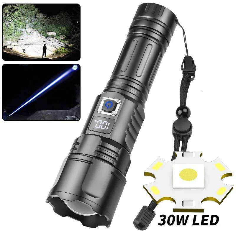 Super bright condenser flashlight, rechargeable 30W white laser, strong light digital, display remote flashlight Z260301