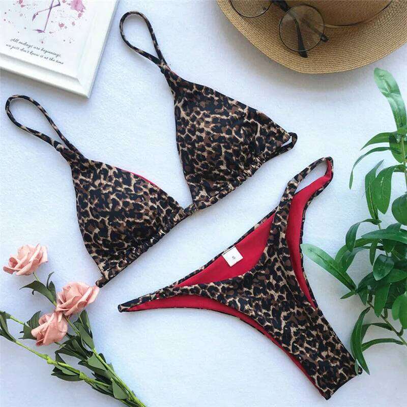 Women Summer Bikini Set Biquinis Sexy Animal Leopard Printed Bandage Padded Bra Swimsuit Bathing Suit Beach Swimwear Z260301