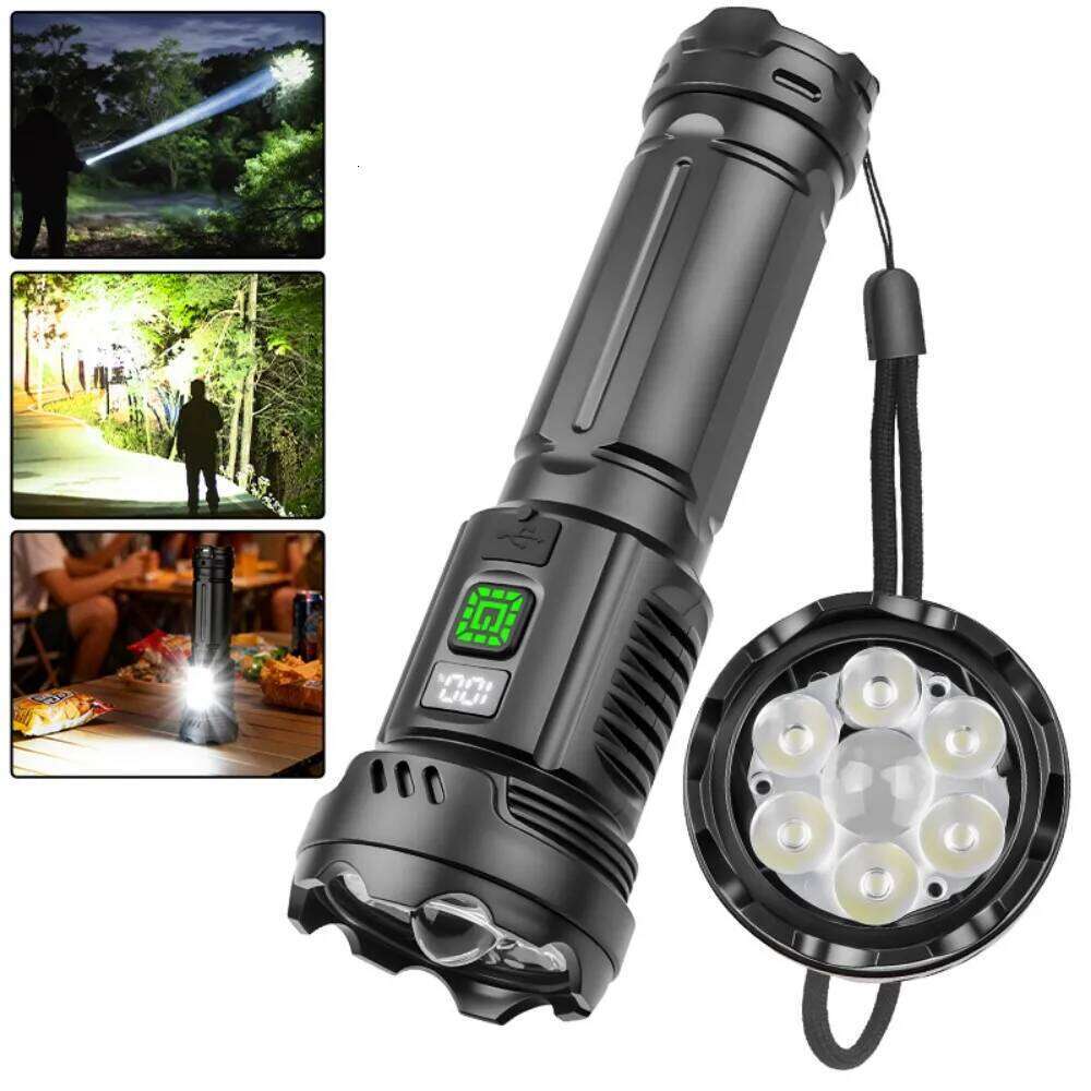 High Power Rechargeable LED Tactical Flashlight Built-in Battery Telescopic Zoom Torch Lamp for Outdoor Camping Fishing Z260301