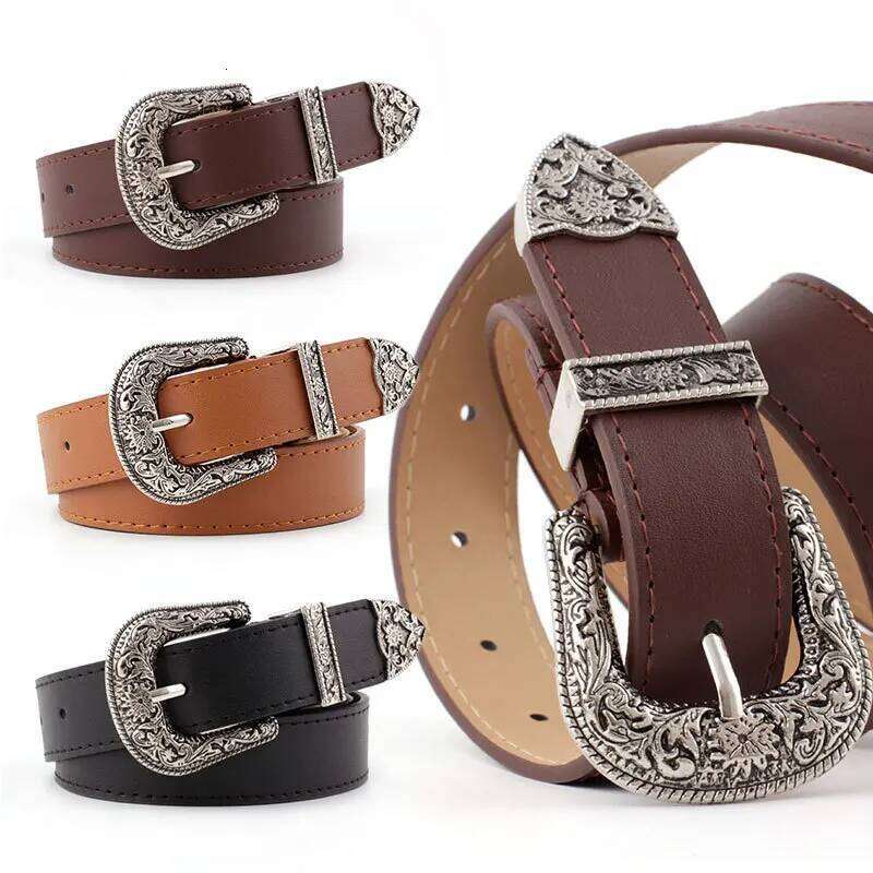 Gothic Retro Women's Belt Fashion Casual Versatile Jeans Accessories Girdle Silver Pin Buckle Leopard Print Pu Leather Waistband S260228