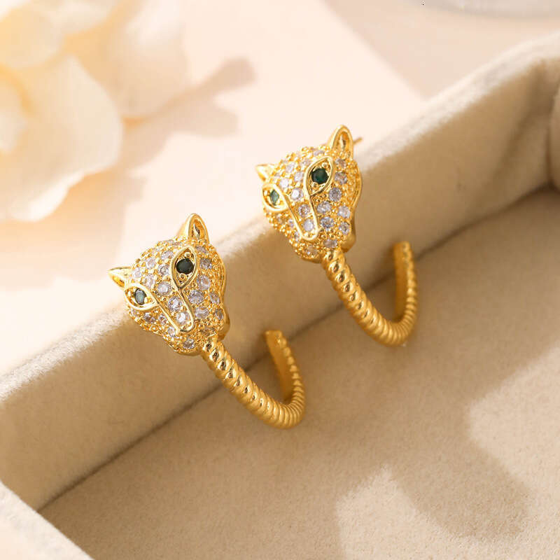 Leopard Head C-shaped Earrings Fashionable Light-luxury Style Earrings