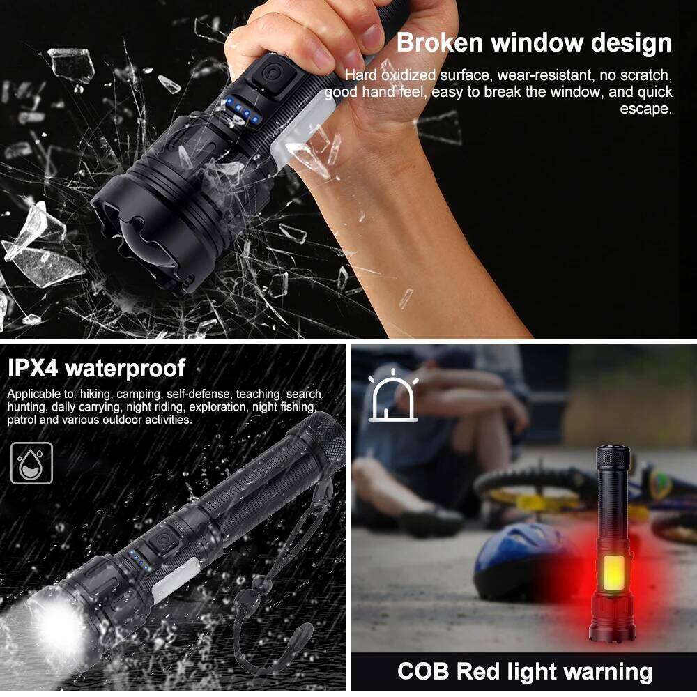 4 in 1 Zoomable Hunting Flashlight 30W 4000LM White+Green+Red+Blue 7 Modes Multi-color Outdoor Waterproof Type-C Charging Torch Z260301