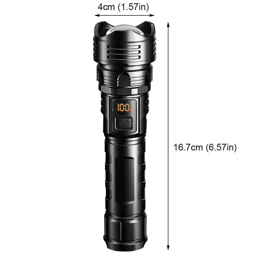 10W Zoomable With Power Display Rechargeable LED Flashlight Waterproof Strong Light Tactical Torch For Camping Hiking Z260301