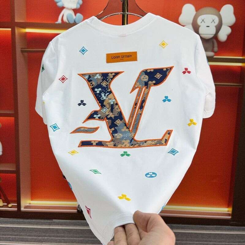 European And American Light Luxury High-End Embroidery Short Men's Trendy Brand Cool Round Neck Regular Shoulder T-Shirt Summer Fashion Casual Ha