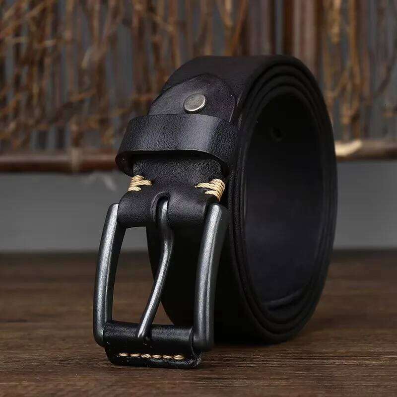 3.8cmNatural Genuine Male Quality Material Sturdy Steel Buckle Original Leather for Jeans Vintage Cowhide Belt S260228