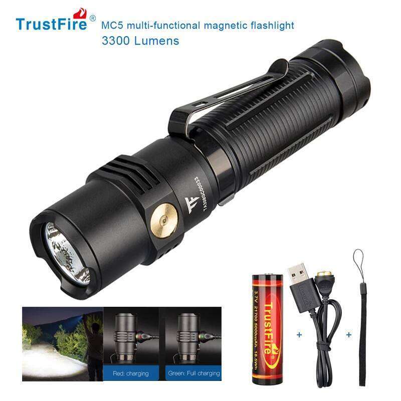 High Led Flashlights Trustfire MC5 3300 Lumens Rechargeable Edc Magnetic Charging Use 21700 Battery Power Indicator Torchs Z260301