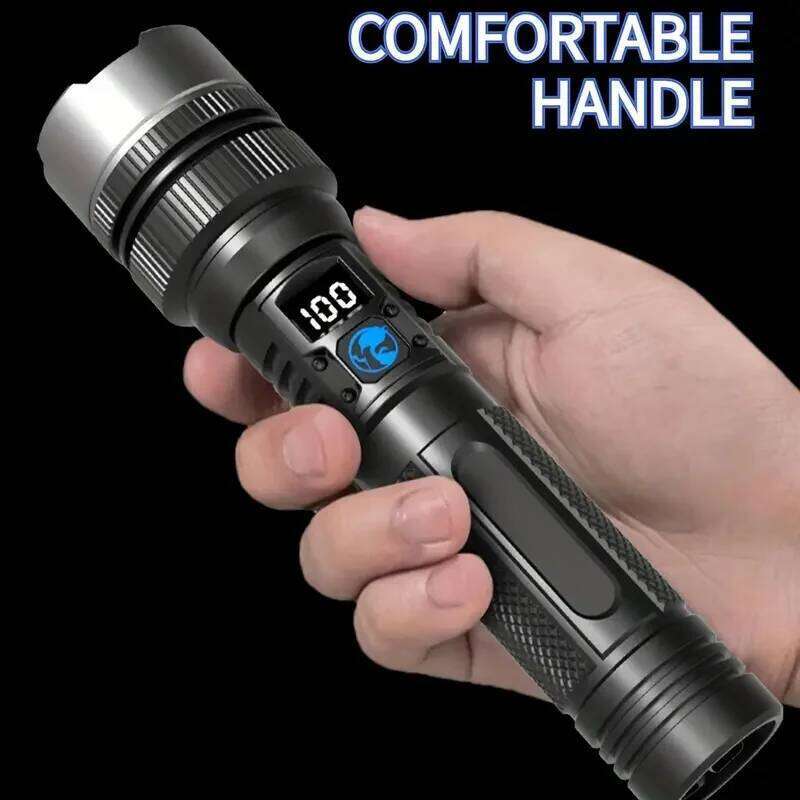 High lumen LED flashlight with digital display, USB charging, Telescopic zoom function and 1200mAh Li-ion battery Z260301