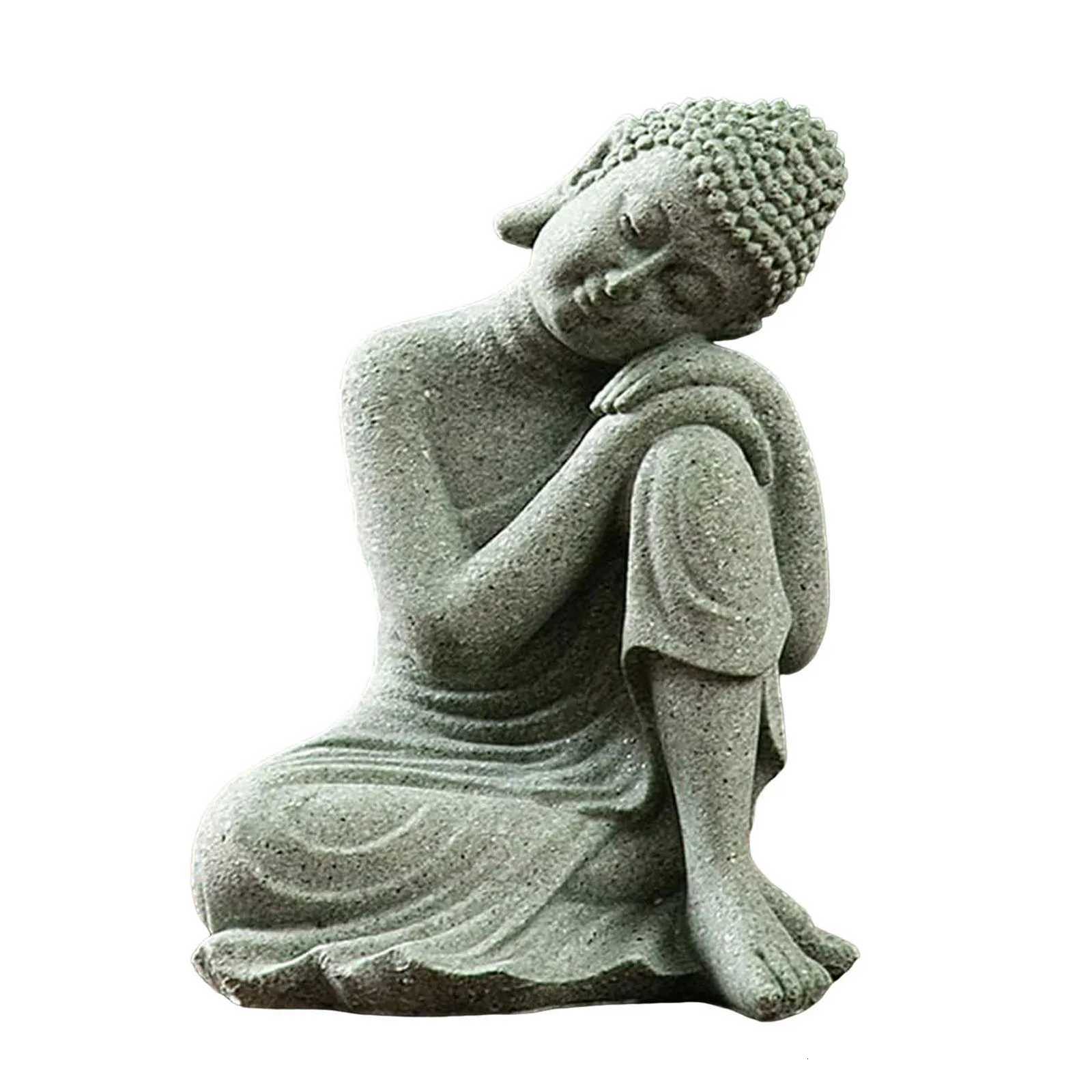 Green Sandstone Buddha Statue Home Altar Meditation Room Zen Buddhist Sculpture Spiritual OrnamentT260302