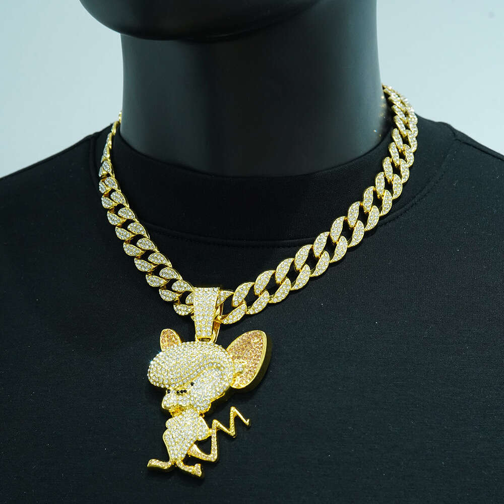 New European And American Style Alloy Cartoon Animal Full Diamond 3D Pendant Necklace Fashion Versatile Men's Accessory