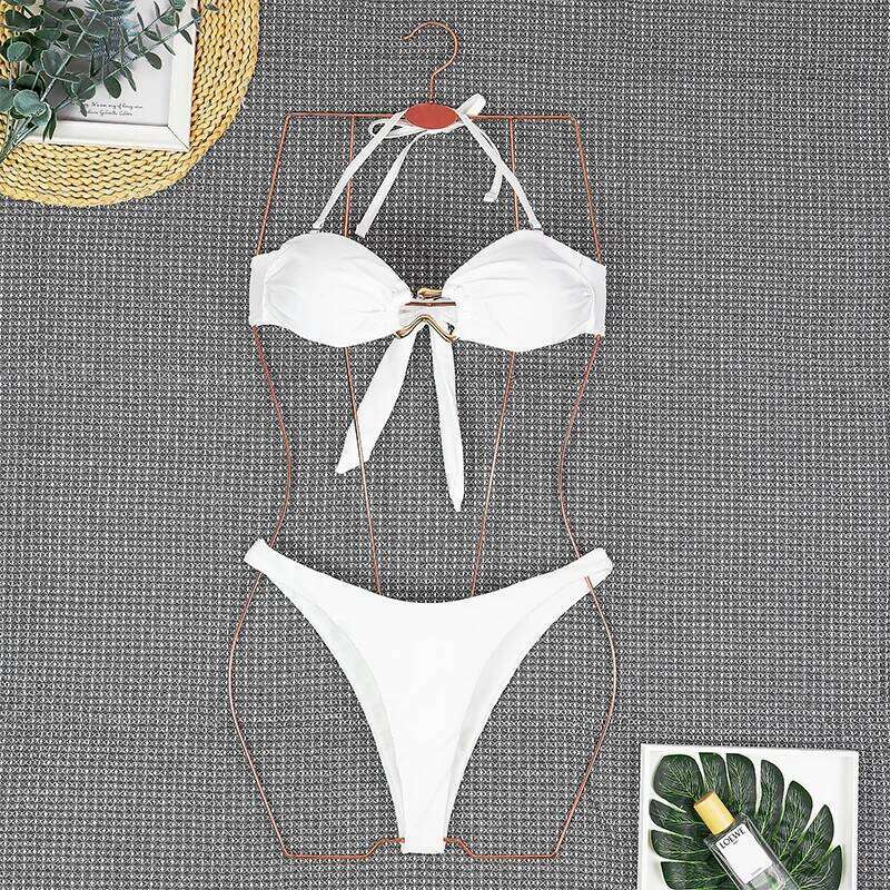 Sexy Halter Micro Bikini 2024 Women Swimsuit Solid Swimwear Thong Bikinis Set Brazilian Beach Wear Bathing Suit Biquini Female Z260301