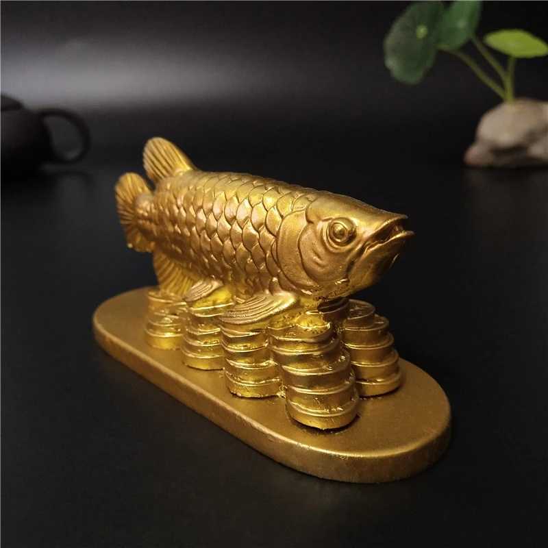 Gold Arowana Fish Statue Chinese Feng Shui Lucky Ornament Resin Craft Home Decoration GiftT260302