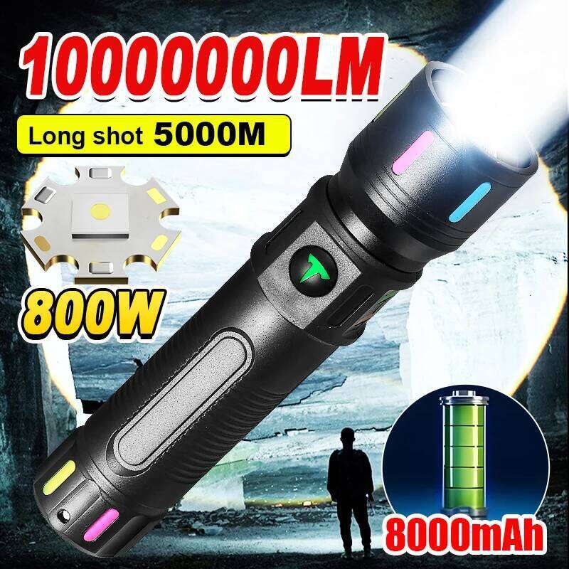 10000000LM Newest High Power LED Flashlights Super Bright USB Rechargeable Tactical Torch Zoom Outdoor Waterproof Camping Lights Z260301