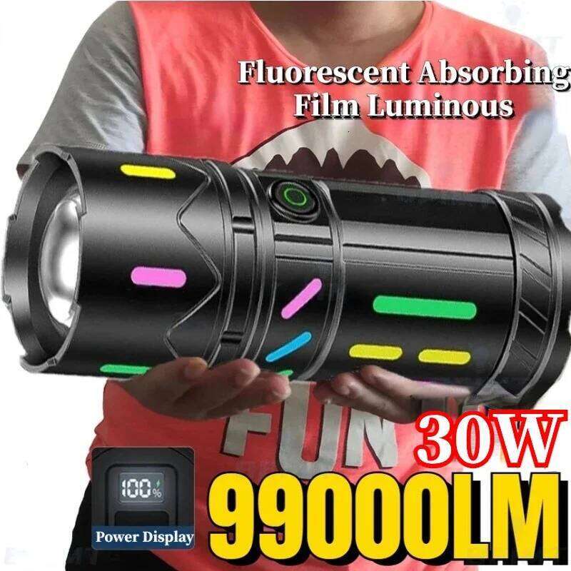 High Power White Laser Flashlight with Luminous Strips 3000 Meter Zoom Long-Rang Waterproof Outdoor Camping Handlamp Z260301