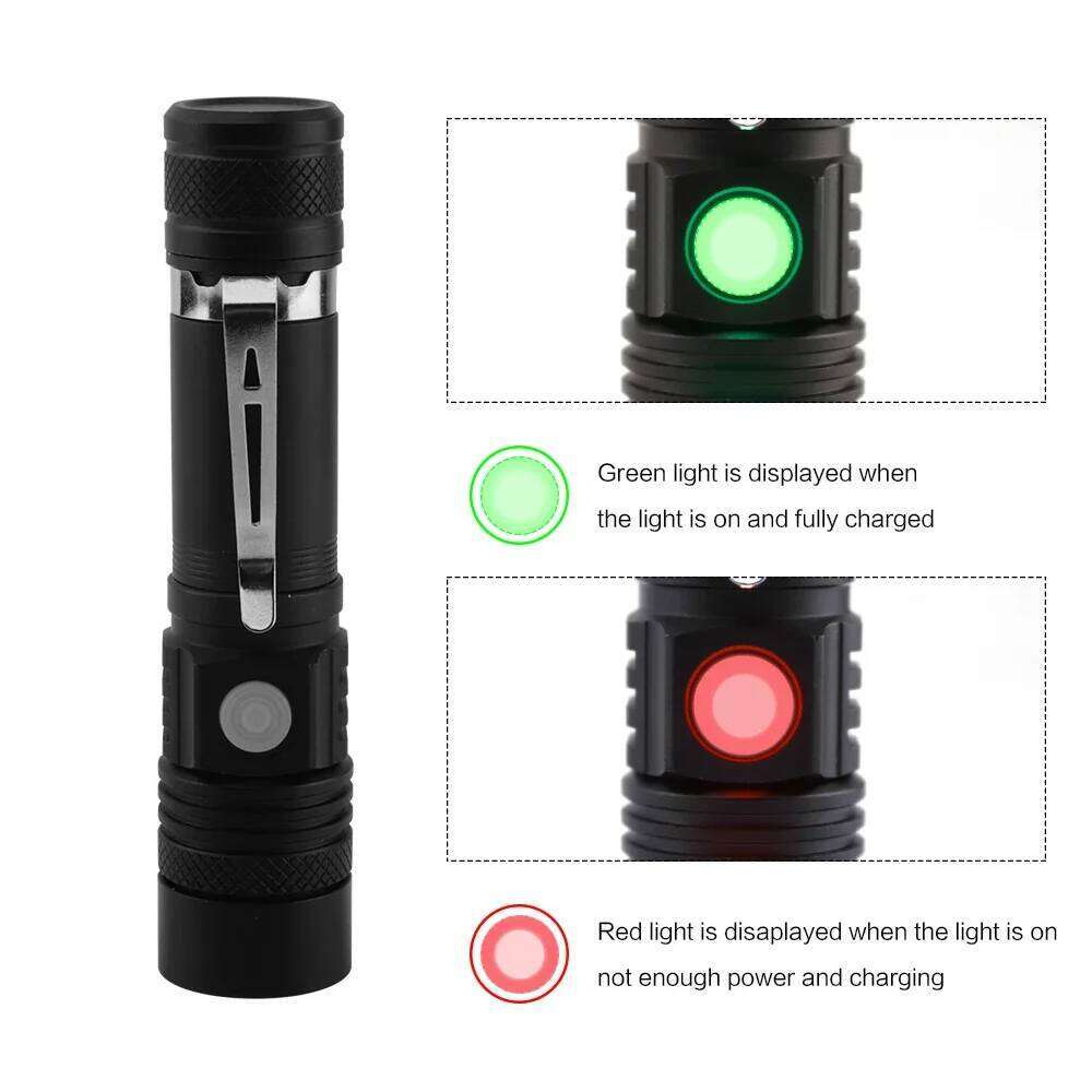 BORUiT C6 1000LM LED Zoomable Flashlight Mirco USB Rechargeable Torch Waterproof Camping Fishing Emergency Lantern Z260301