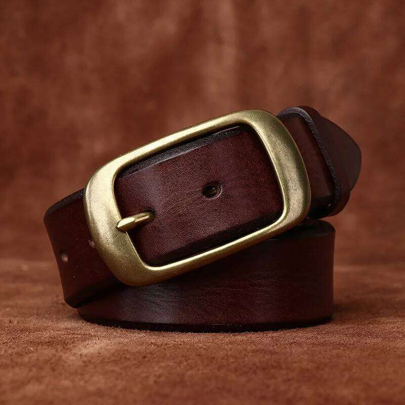 3.8 Width High Quality Pure Cowhide Thick Real Genuine Leather Men's Fashion Brass Buckle Luxury Brand Jeans Belts for Men S260228