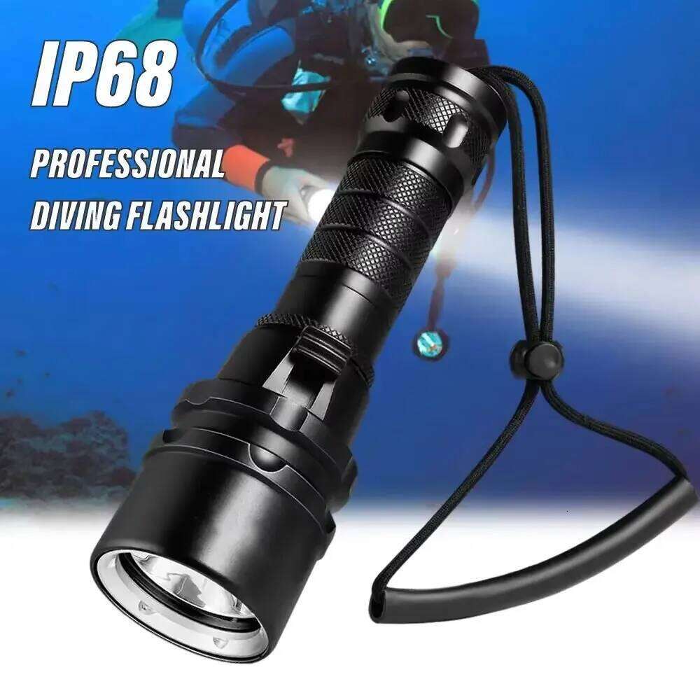 High Power Flashlight IP68 Highest Waterproof Rating Professional Diving Light Powered by 18650 Battery With Hand Rope Z260301
