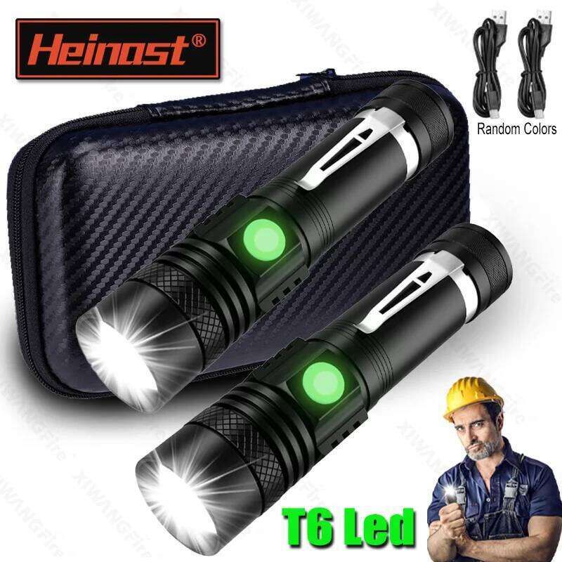 2000LM Bright T6 LED Flashlight,Portable Tactical Zoomable Defense Light with Clip, Outdoor Waterproof Torch for Fishing Camping Z260301