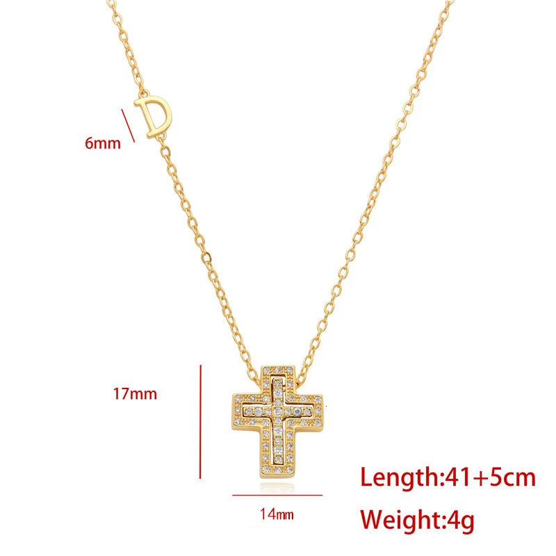 Chic D Letter Stainless Steel Cross Necklace Full Zircon Pendant for Women Couple Jewelry Gold Plated Removable Chain 260228