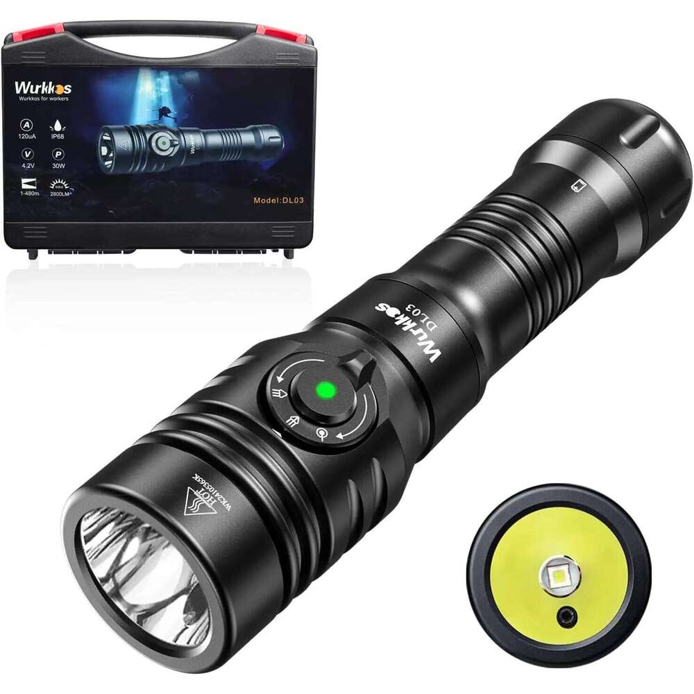 Wurkkos DL03 Professional Diving Flashlight 2800LM Dive Light Rechargeable IP68 Underwater Lantern with Green Beam 21700 Battery Z260301