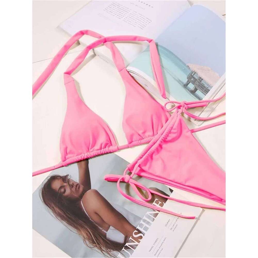 Sexy 11 Color Halter Mini Micro Thong Female Swimsuit Women Swimwear Two-pieces Bikini set Bather Bathing Suit Swim K4064 Z260301