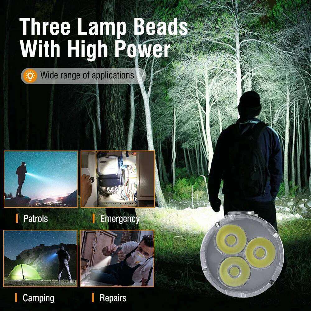 BORUiT ET20 2050LM Super Bright 3*LED Flashlight Type-c Rechargeable 6-Mode Torch Waterproof Emergency Camping Lantern Z260301