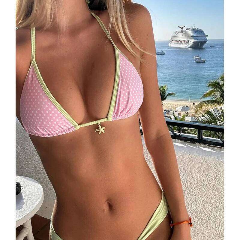 Bikinis Women Swimsuit Vintage Contrast Print Patchwork Design Sense Push Up Bikini Set Bathing Suit Swimming Beachwear 2 Piece Z260301