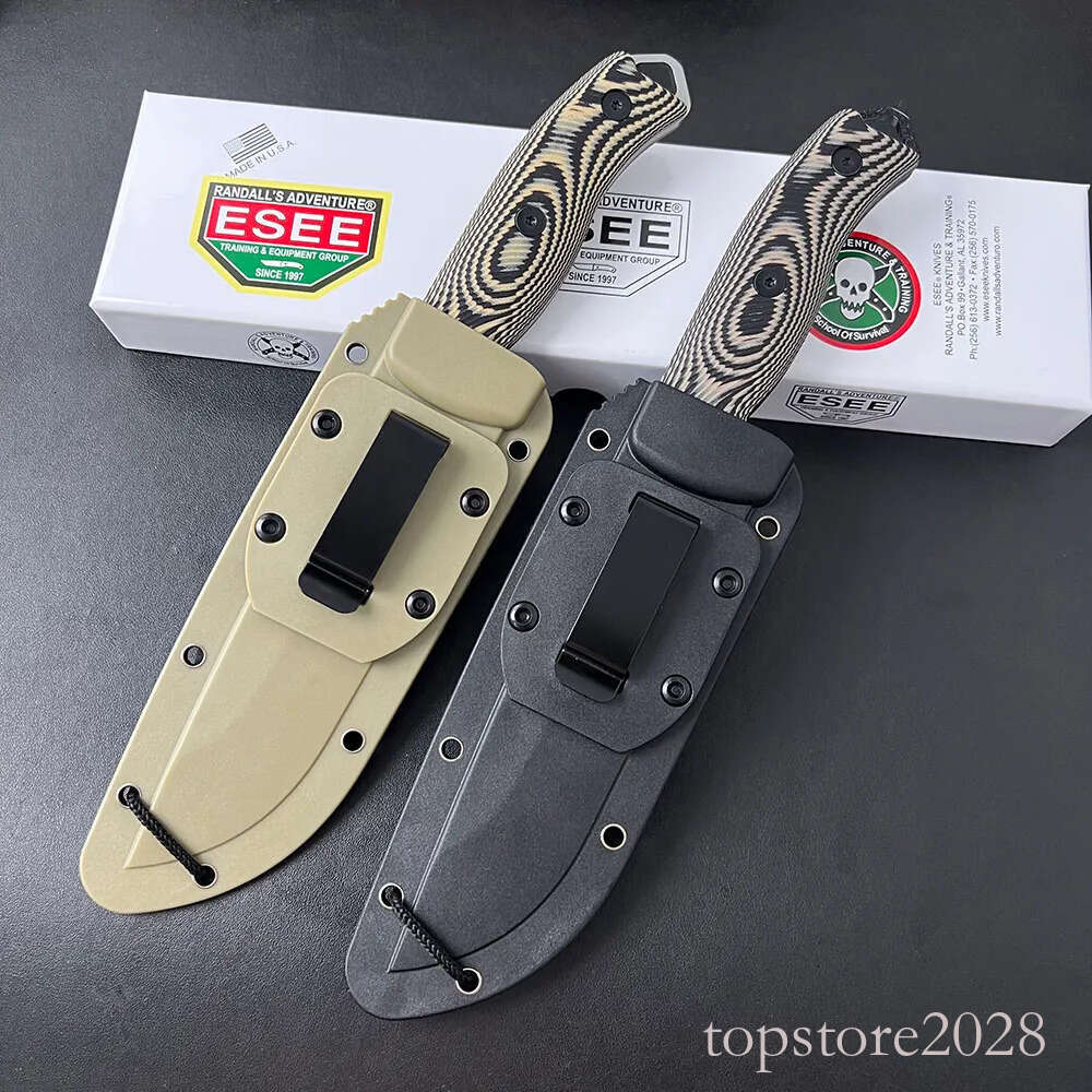 H2501 ESEE-5 Survival Straight Knife 1095 High Carbon Steel Stone Wash Drop Point Full Tang G10 Handle Outdoor Fixed Blade Knives with Kydex