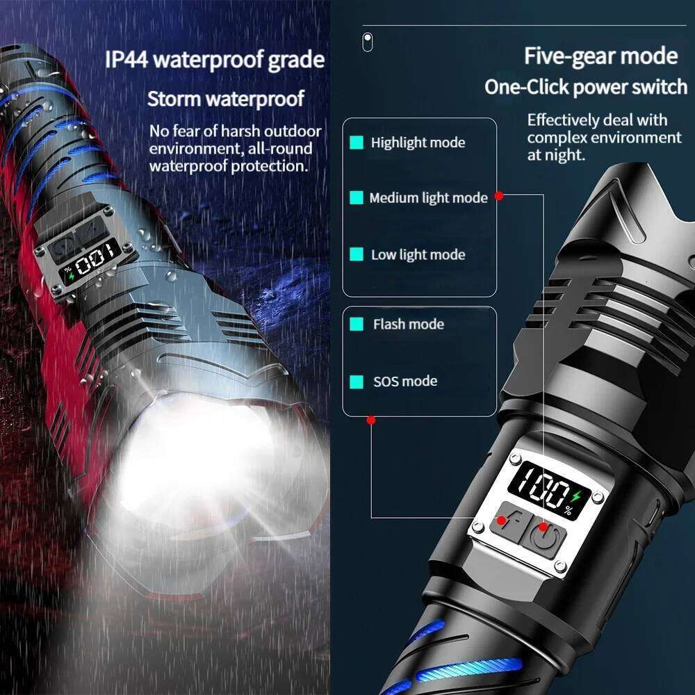 High Power LED Flashlight Long Range Zoomable Lantern USB Rechargeable Waterproof Strong Light Tactical Torch Outdoor Camping Z260301