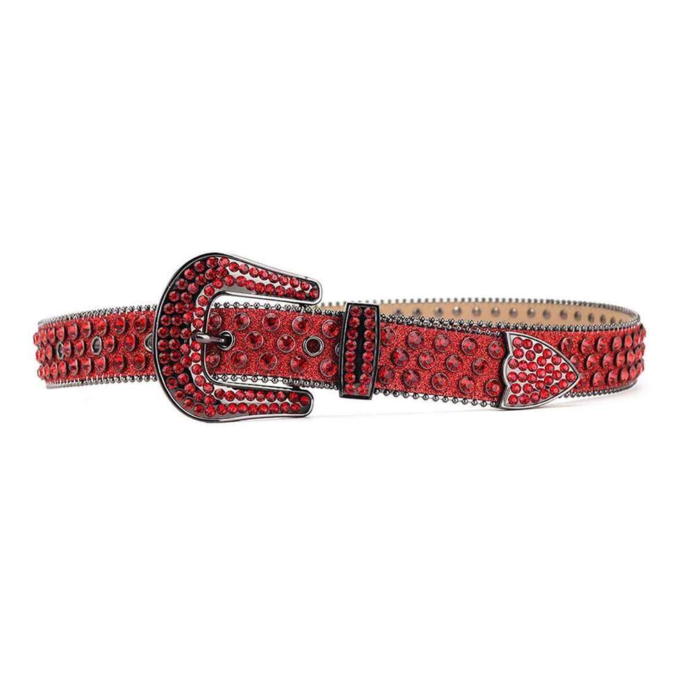 Men's Women's Fashion Sparkle Red Rhinestone Strap Western Cowboy Cowgirl Bling Crystal Studded Belt for Jeans Dress S260228