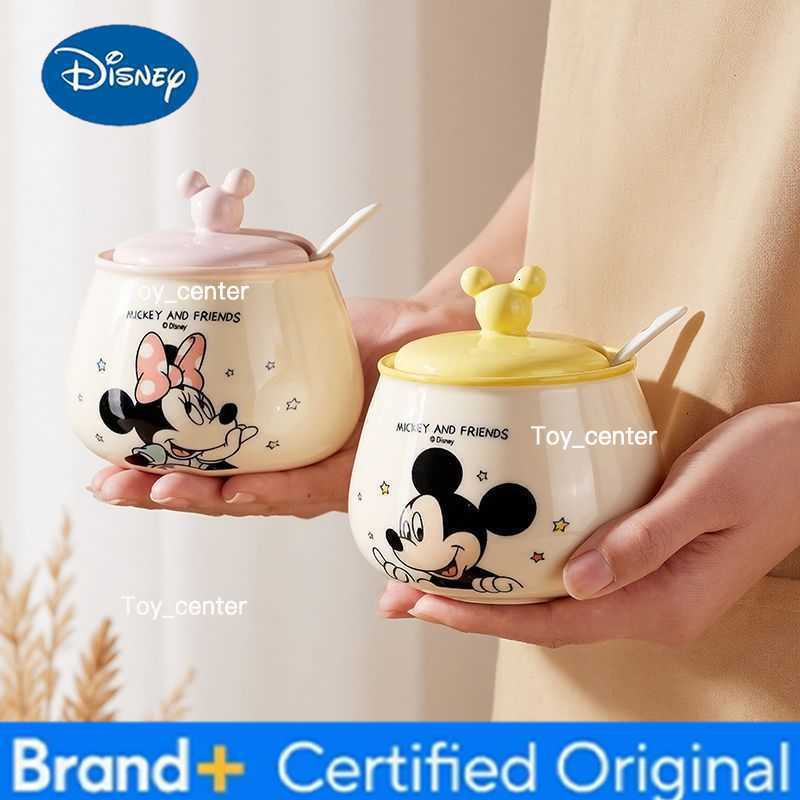 Disney Mickey Minnie Cartoon Anime Ceramic Seasoning Jar with Spoon Cute Kitchen Supplies Donald Duck Salt Jar Gift for Girls H260302