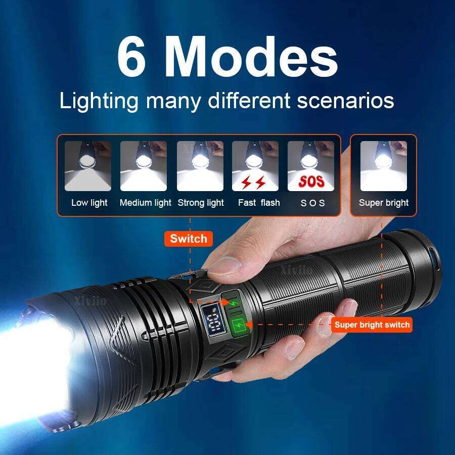 980000000LM Most Powerful LED Ultra Bright Torch Rechargeable Tactical Flashlight ABS Portable Lamp Fishing Camping Z260301