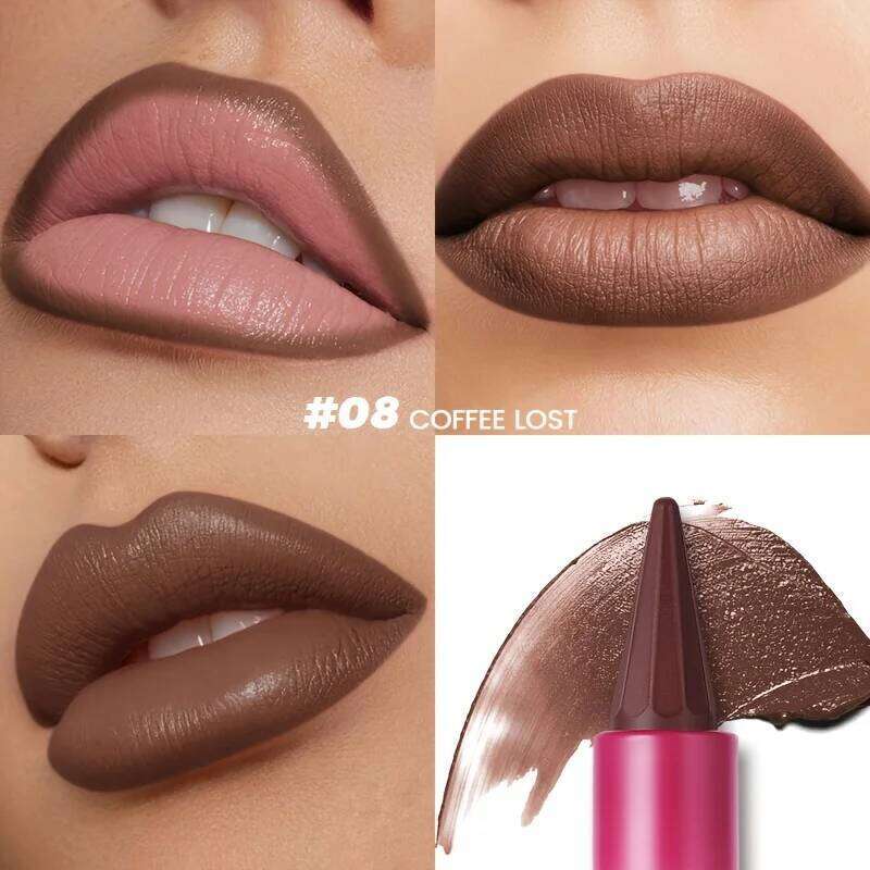 Pudaier Matte Velvet Liner & Lipstick Dual-Ended, Waterproof Long-Lasting Brown Pink Shades, Precision Lip Contour Pencil H260302