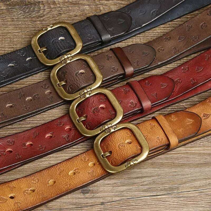 3.8CM Pure Cowhide High Quality Genuine Leather Belts for Men Embossing Strap Male Copper Buckle Luxury Designer Jeans Cowboy S260228