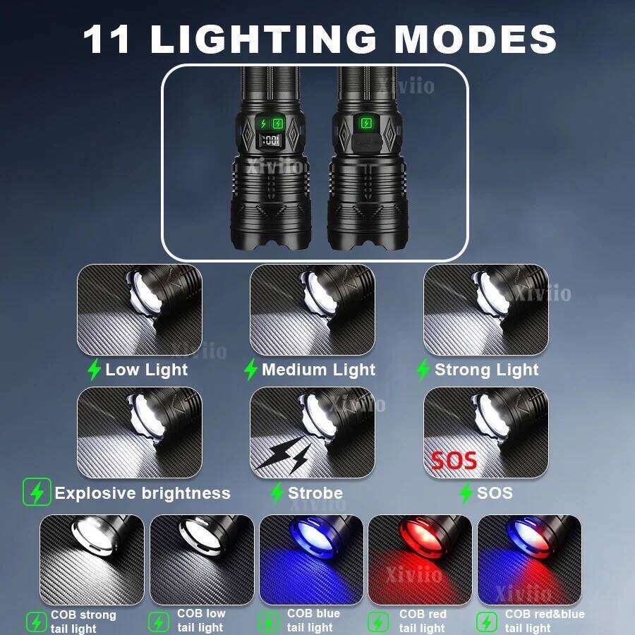 Most Powerful 99000000LM Super Bright 1500W LED Flashlight Long Range Tactical Torch Rechargeable Camping Lantern Z260301