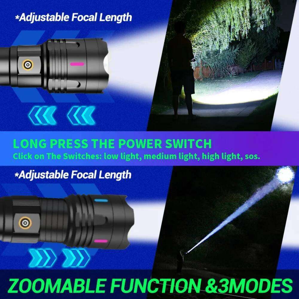 Ultra Bright White Laser LED Flashlight Rechargeable Long Range Zoomable Tactical Handheld Light Outdoor Camping Lantern Z260301