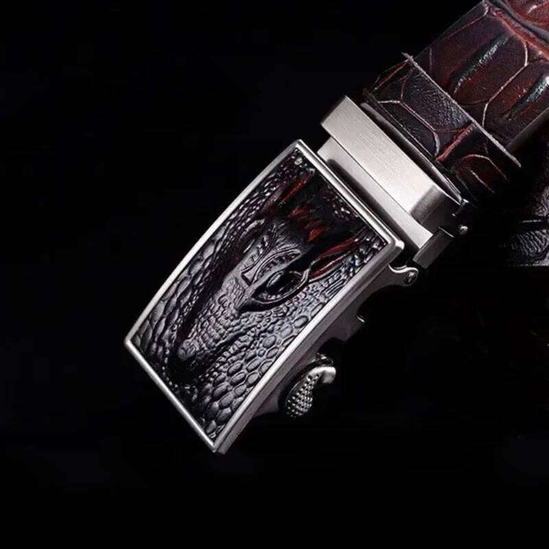 NEW High Quality Cow Genuine Leather Belt for Men Automatic Buckle Crocodile vintage cintos men Jeans belt luxury wedding belts S260228