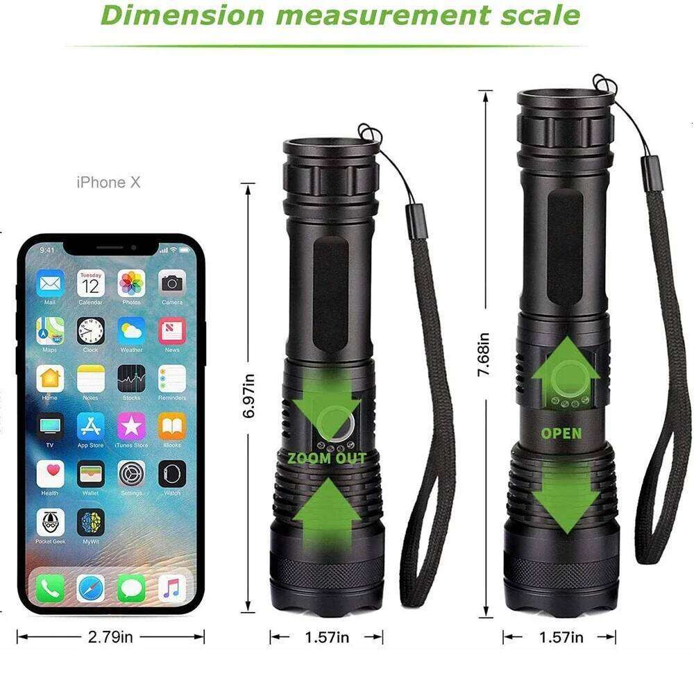 High Power XHP50.2 USB Rechargeable White/Yellow Led Flashlight 4Cores Torch Set Zoomable Usb Hand Lantern For Camping Outdoor Z260301