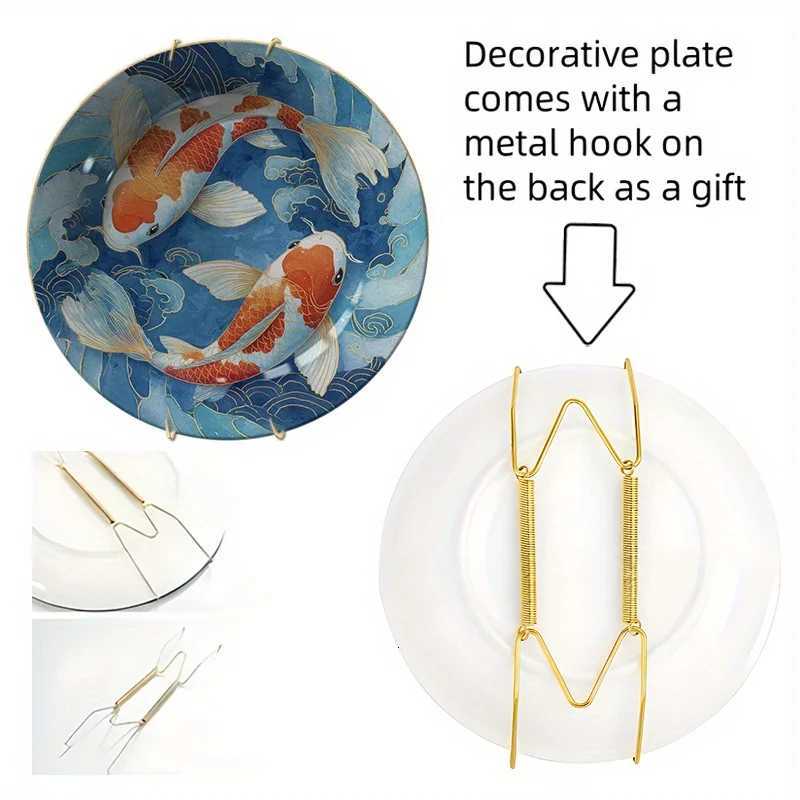 Art Deco Ceramic Decorative Plate Blue White Koi Fish Design Non-Food Contact Jewelry Display Home DecorT260302