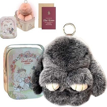 BunnyLulu Keychain with Tin Bunnylulu Handmade Soft Pompom Charms for Bags 250325