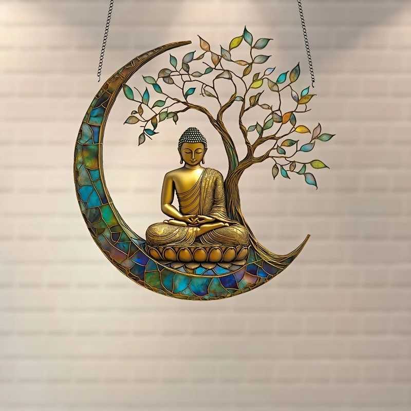 Acrylic 2D Buddha Statue Sun Catcher Buddhist Believer Window Ledge Light Collector Home Decoration PendantT260302