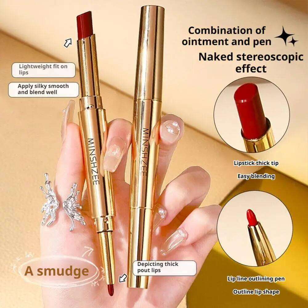 6 Colors Double Head 2-In-1 Matte Lipstick + Lipliner Long-Lasting Durable Women Girls Non-Stick Moisturizing Lip Balm H260302