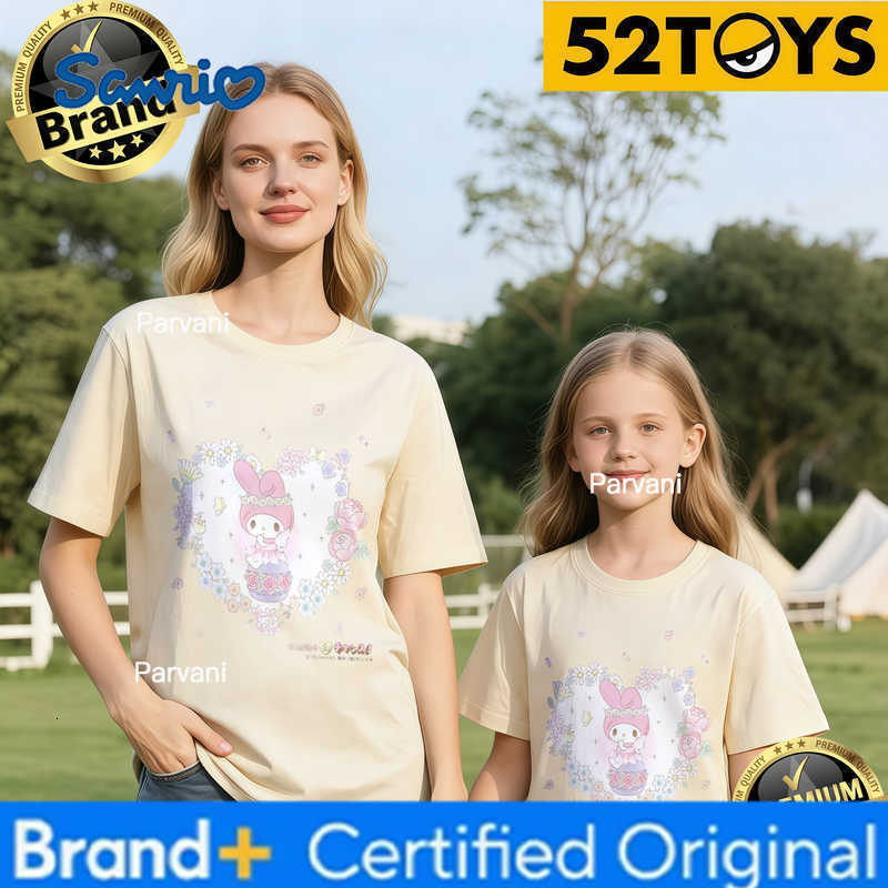 Sanrio 2026 Autumn-Winter Trending My Melody Floral Heart Print 100 Cotton Parent-Child T-Shirts High Quality Loose Casual Fashion H260302