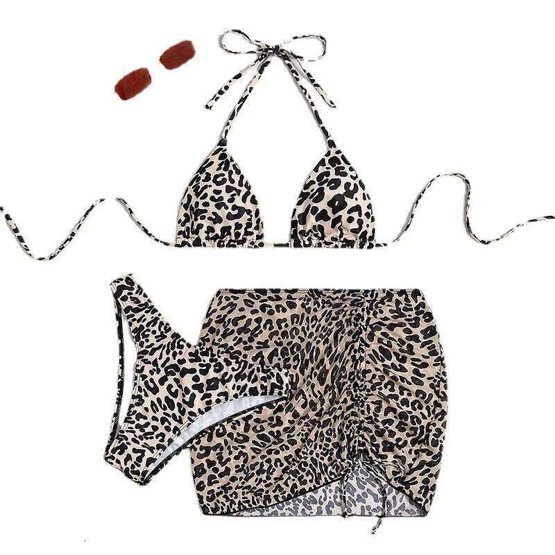2025 Leopard Print Bikini Set Women's High Waist 3-Piece Swimsuit with Triangle Top & Cheeky Bottom Matching Sets Sexy Beachwear Z260301