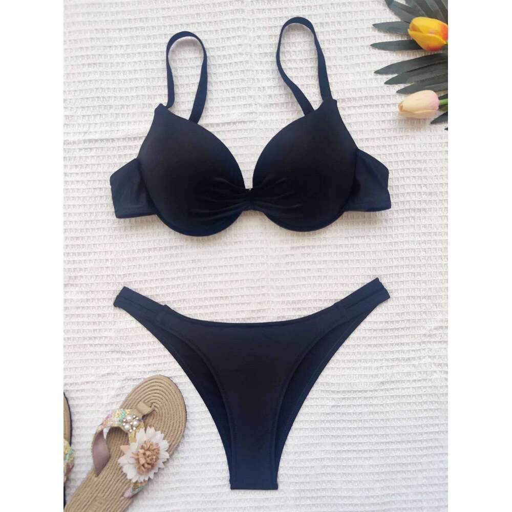 Sexy Push Up Bikinis Sets Two Pieces Solid Thong Swimsuit Swimwear Conjunto De Bikini Tankini Biquini Z260301